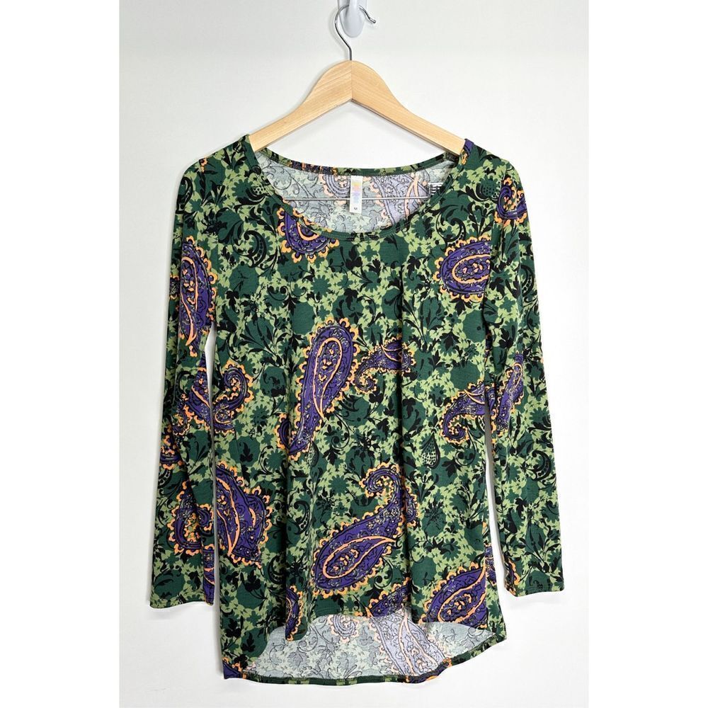LuLaRoe Lynnae Long Sleeve Blouse Paisley Print Green/Purple Size Medium